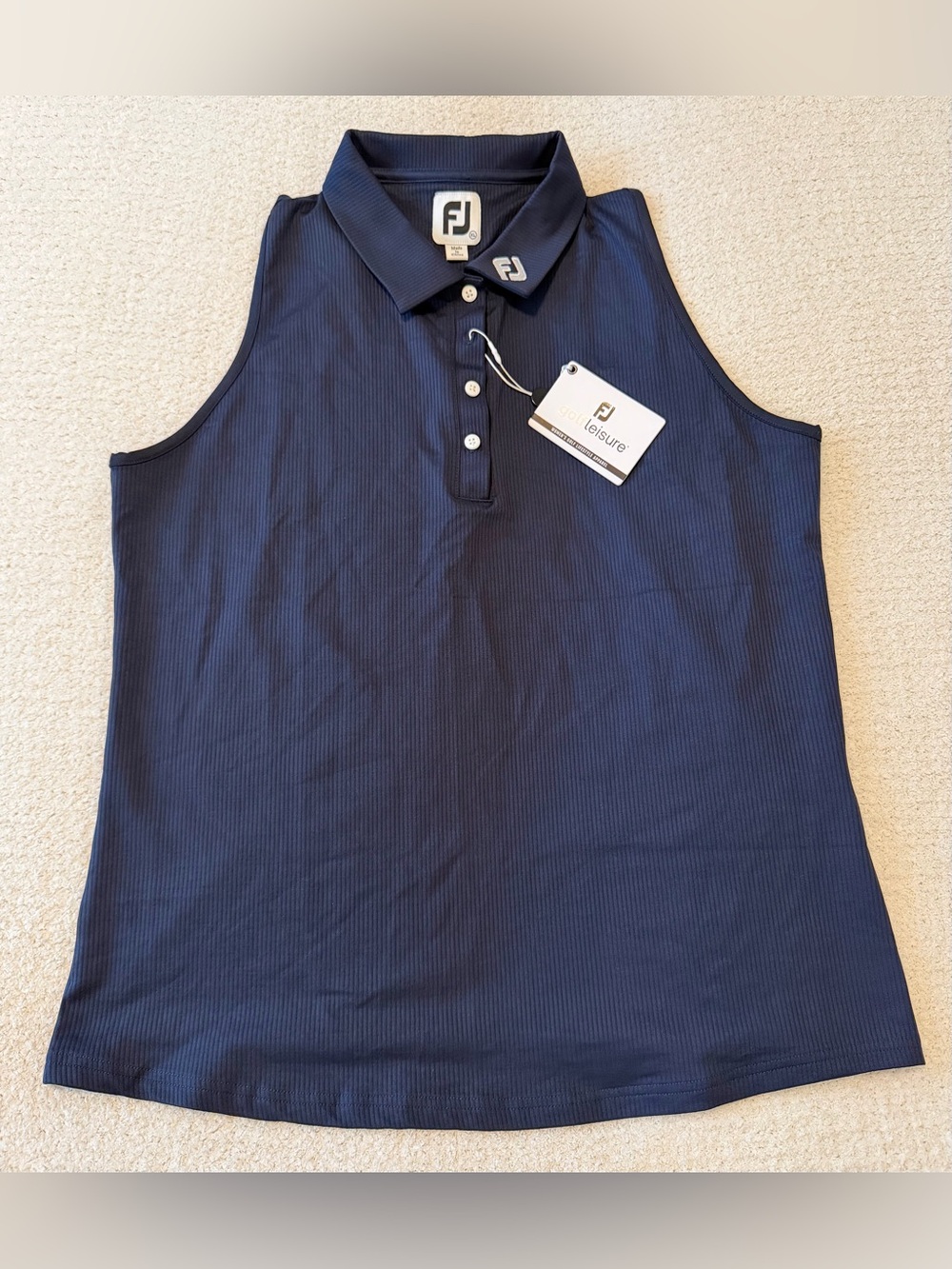 FootJoy Women's Sleeveless Ribbed Polo Shirt Navy Blue Size XL